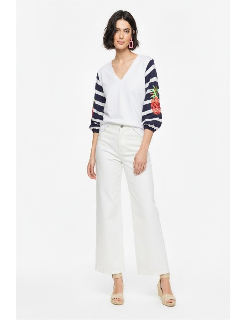 Camiseta VILAGALLO de mujer de color blanco y mangas abullonadas 33421