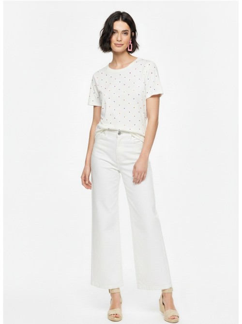 Camiseta VILAGALLO de mujer de color vlanco y tachas de colores 33227