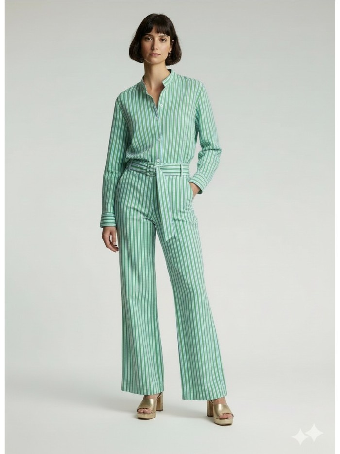 Camisa VILAGALLO  de mujer de rayas verticales en verde y azul 33410.