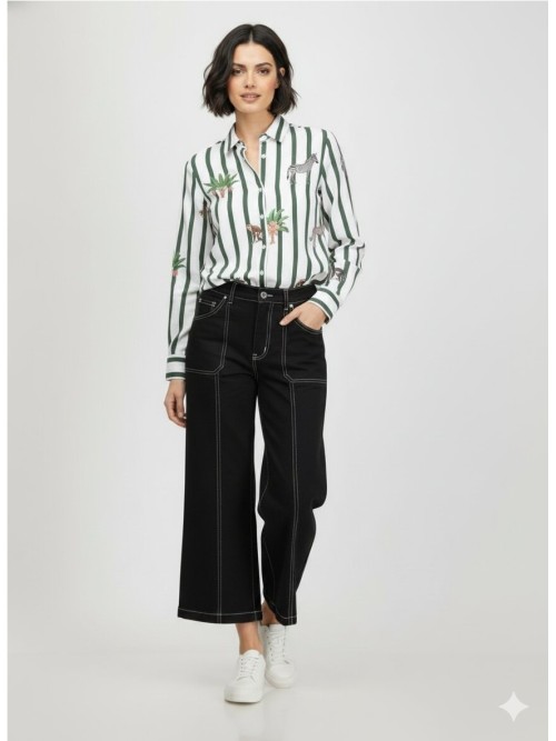 Pantalón VILAGALLO de mujer de color negro con despuntes 33273