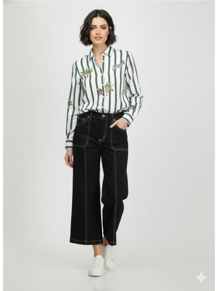 Pantalón VILAGALLO de mujer de color negro con despuntes 33273