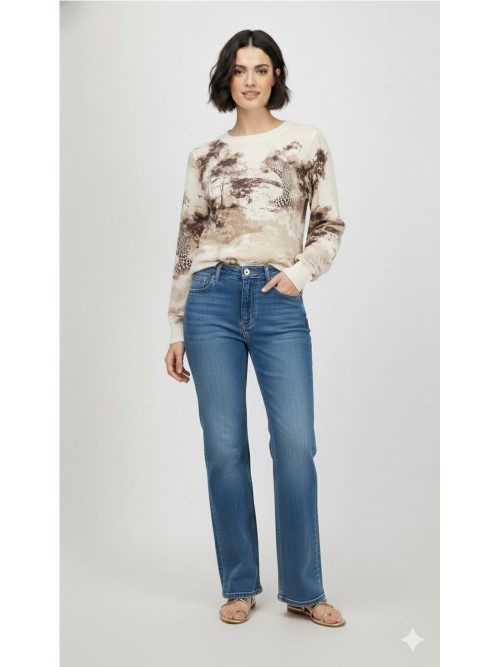 Jersey MONARI de mujer color beige con estampado de sabana 410382