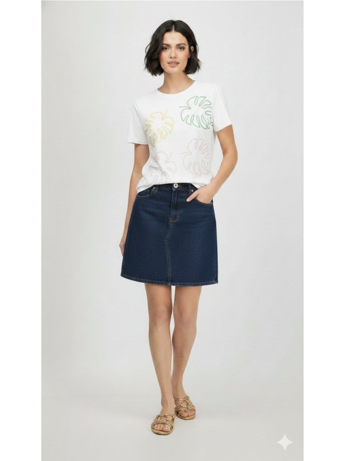 Camiseta LEO Y UGO de mujer de color blanca bordada de hojas TEJ 963.