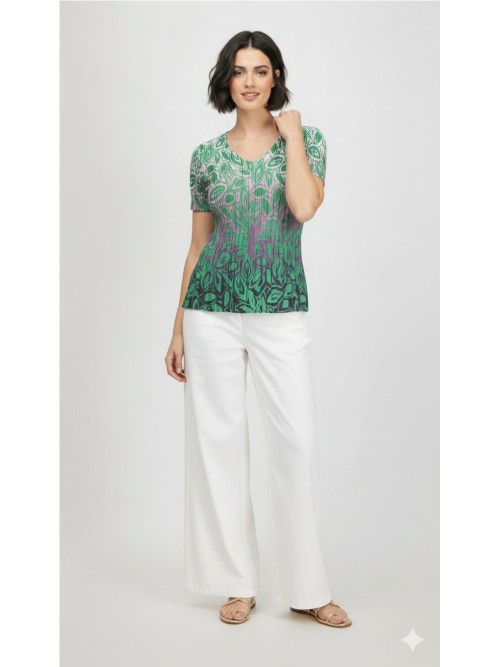 Top LEO Y UGO de  mujer color verde con estampado de hojas YE 245