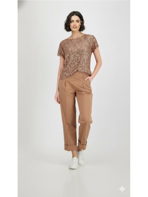 Camiseta MONARI de mujer  color moca de lentejuelas 410724