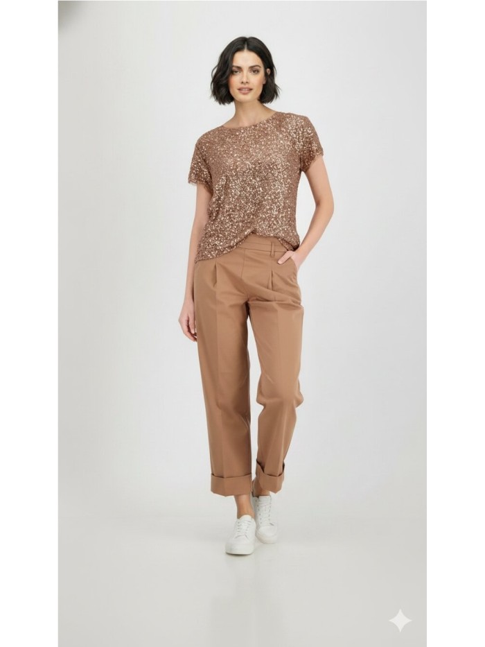 Camiseta MONARI de mujer  color moca de lentejuelas 410724